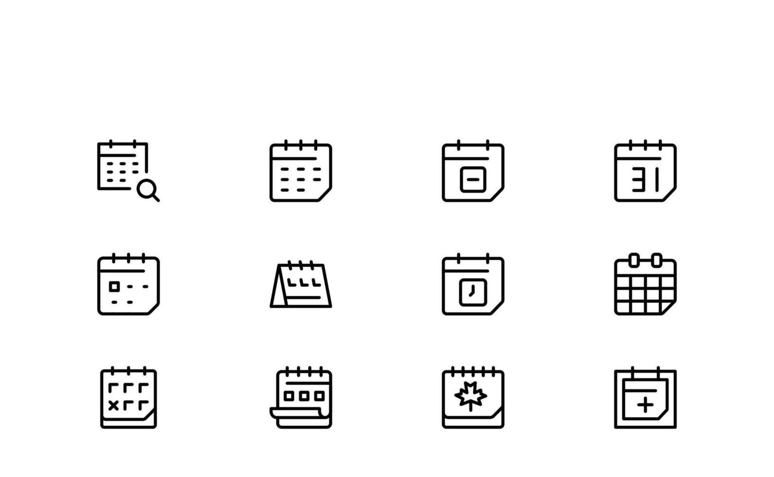 Line Icon Set Featuring Calendar, Schedule, and Planning Symbols with Modern Time Management Elements vector
