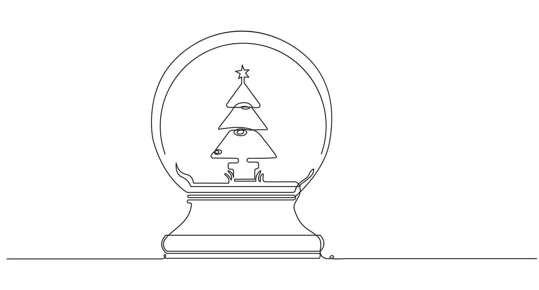 Continuous Line Art Snow Globe with Christmas Tree, vector