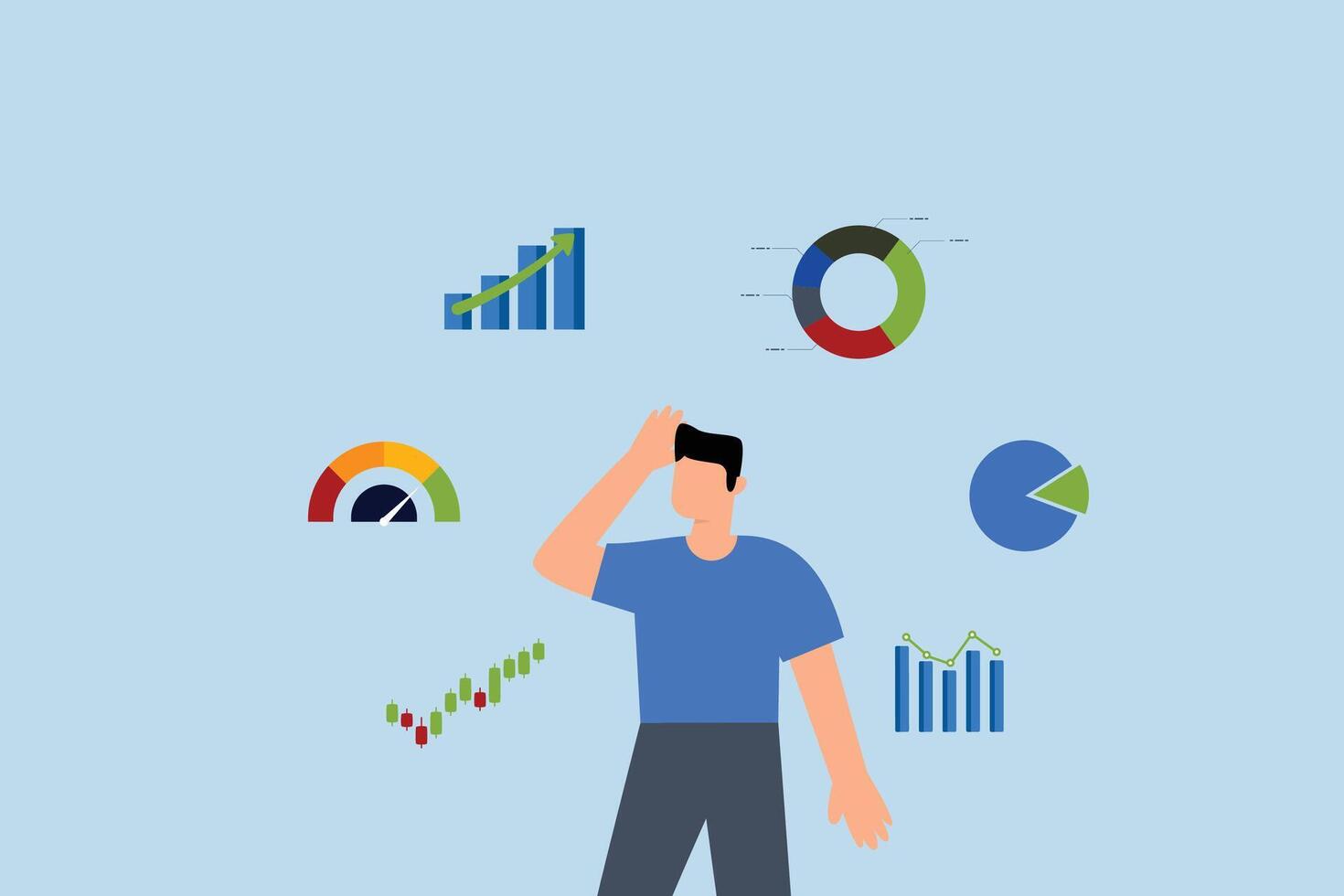 Businessman financial data analysis, businessman thinking with data chart and graph vector