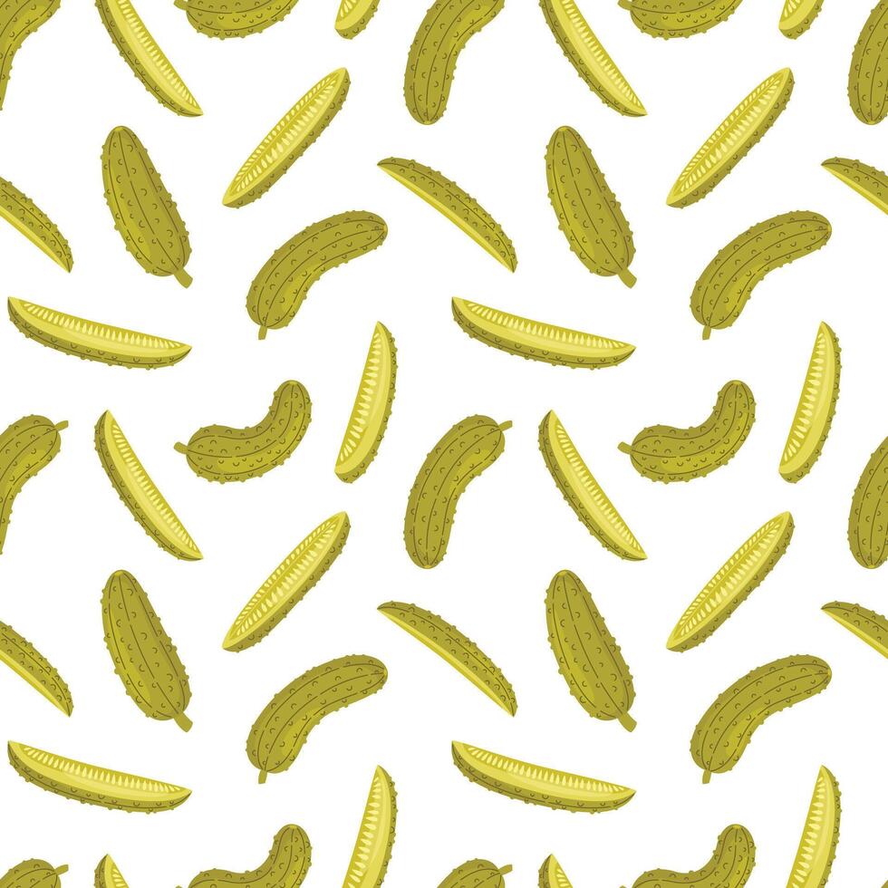 Seamless Pattern with Pickled Cucumbers and Cucumber Slices vector