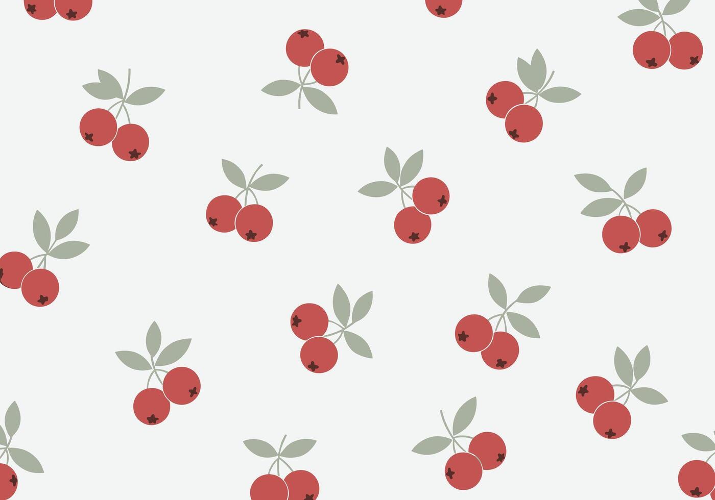 Seamless pattern featuring stylized red berries and delicate green leaves on a neutral background, creating a charming and repeating botanical design. vector