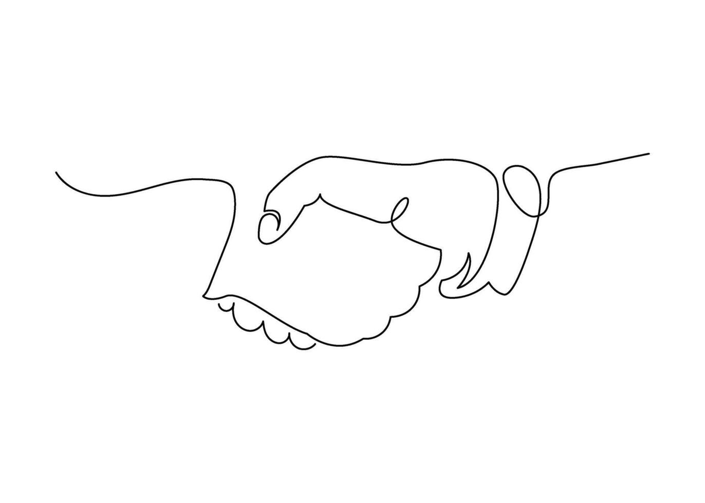 Continuous one line drawing of a handshake symbolizing partnership, agreement, teamwork, and mutual trust. Minimalist hand-drawn style, perfect for concepts of collaboration vector