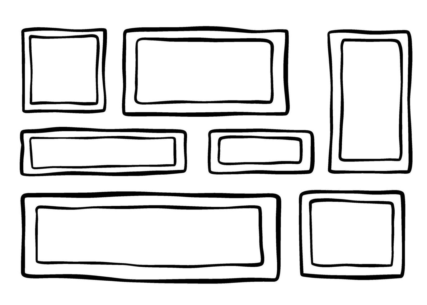 Rectangle frame line on transparent background. The rectangles are drawn by hand in doodle style. illustration isolated vector