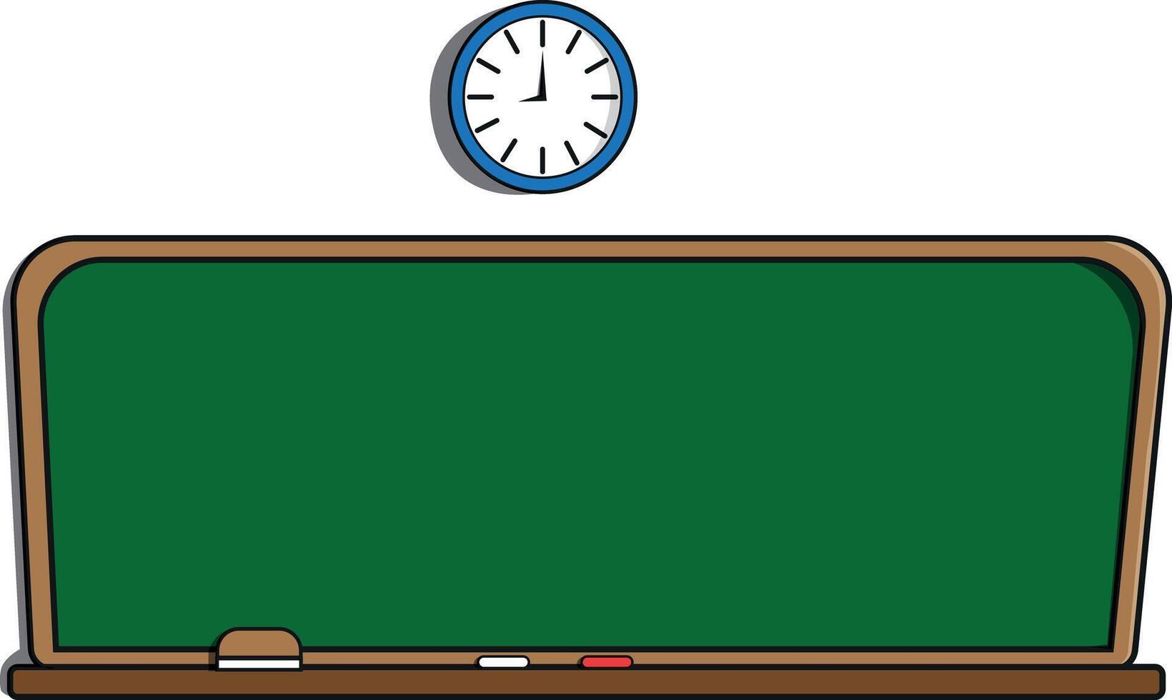 Classroom chalkboard illustration with clock reading noon for back to school educational materials or teaching time concepts vector