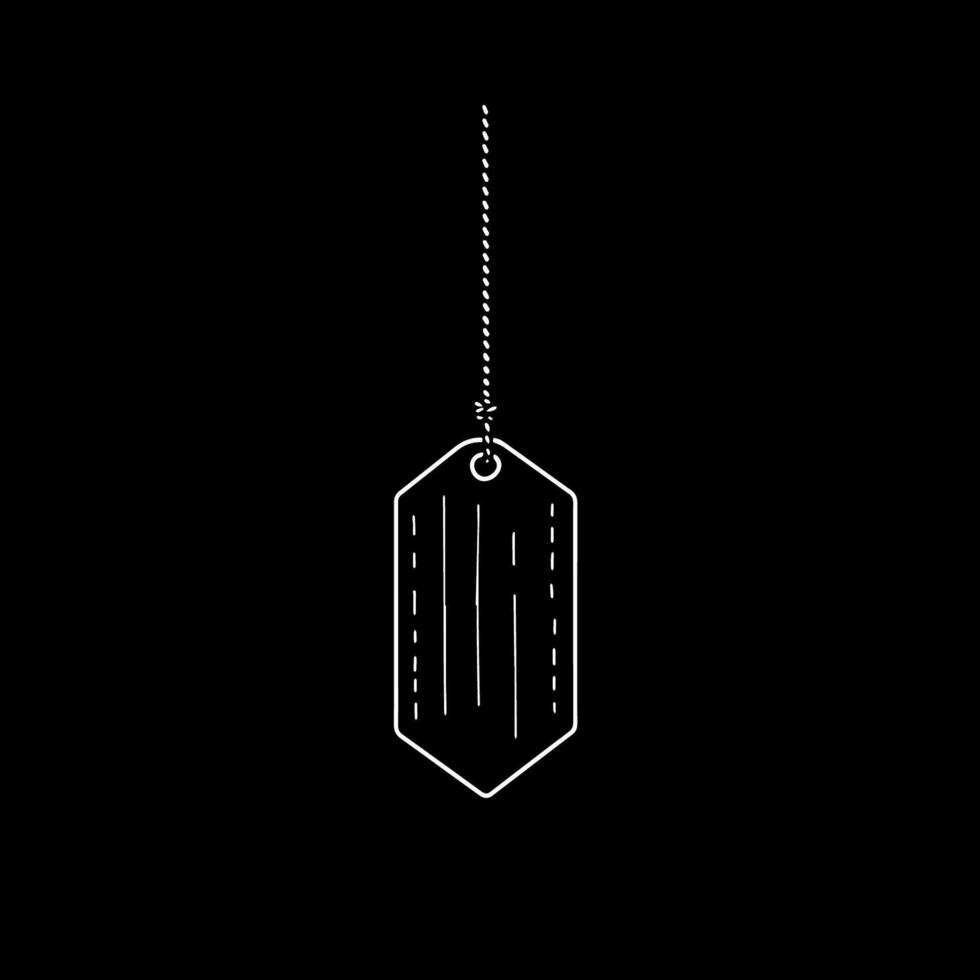 Simple line art illustration of a hanging tag with dashed lines on a black background vector