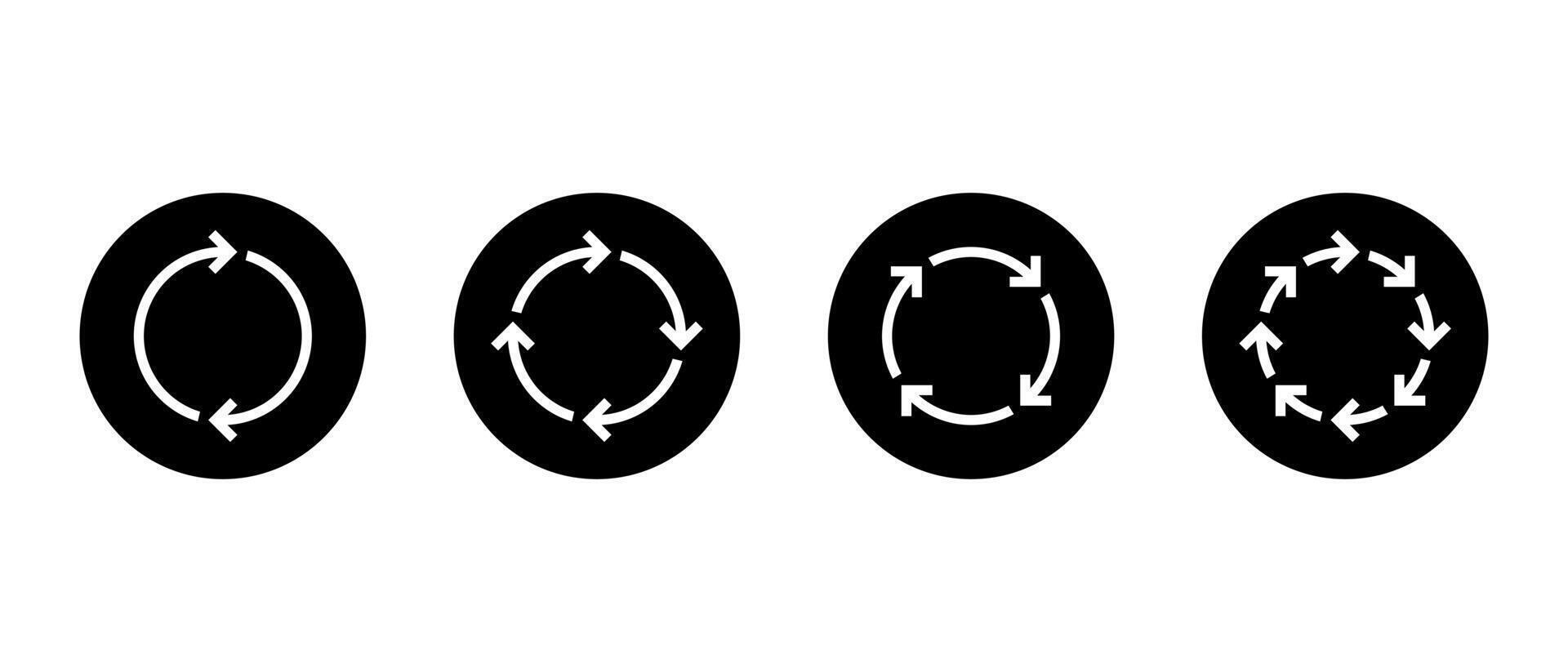 Sync, Loop arrow icon set in black circle. Refresh and repeat symbol. Synchronization and reload sign vector