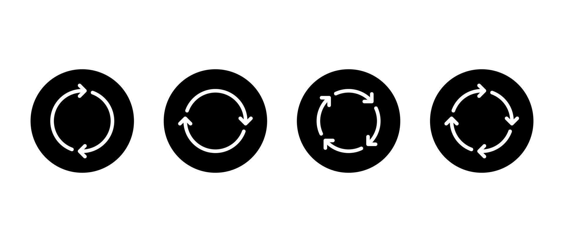 Cycle arrow icon set in black circle. Repeat, refresh, and reload symbol vector