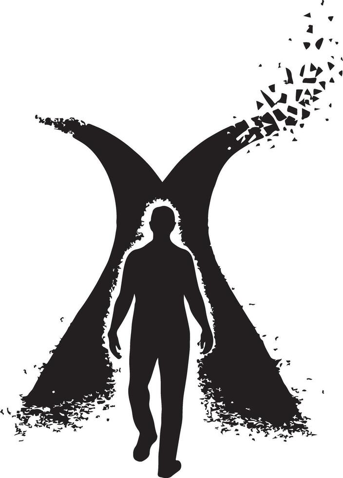 Man at Crossroads with Dissolving Paths vector