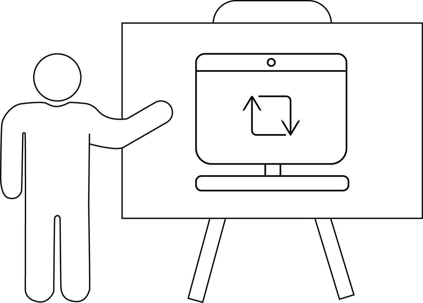 A line art image showing a person presenting a monitor on an easel vector