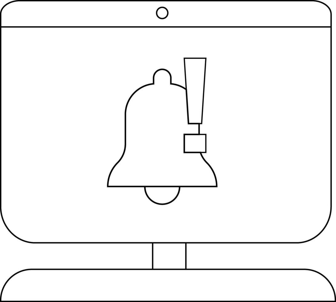 Computer monitor displaying a notification bell with an exclamation mark on its screen vector
