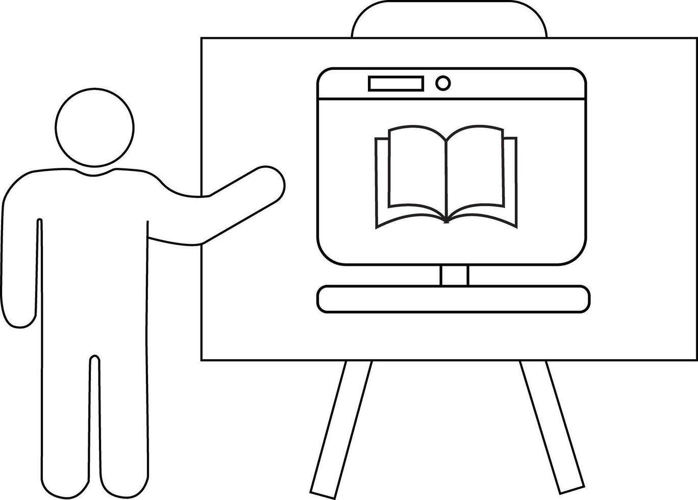 hombre presentación un libro en un monitor desplegado en un estar vector