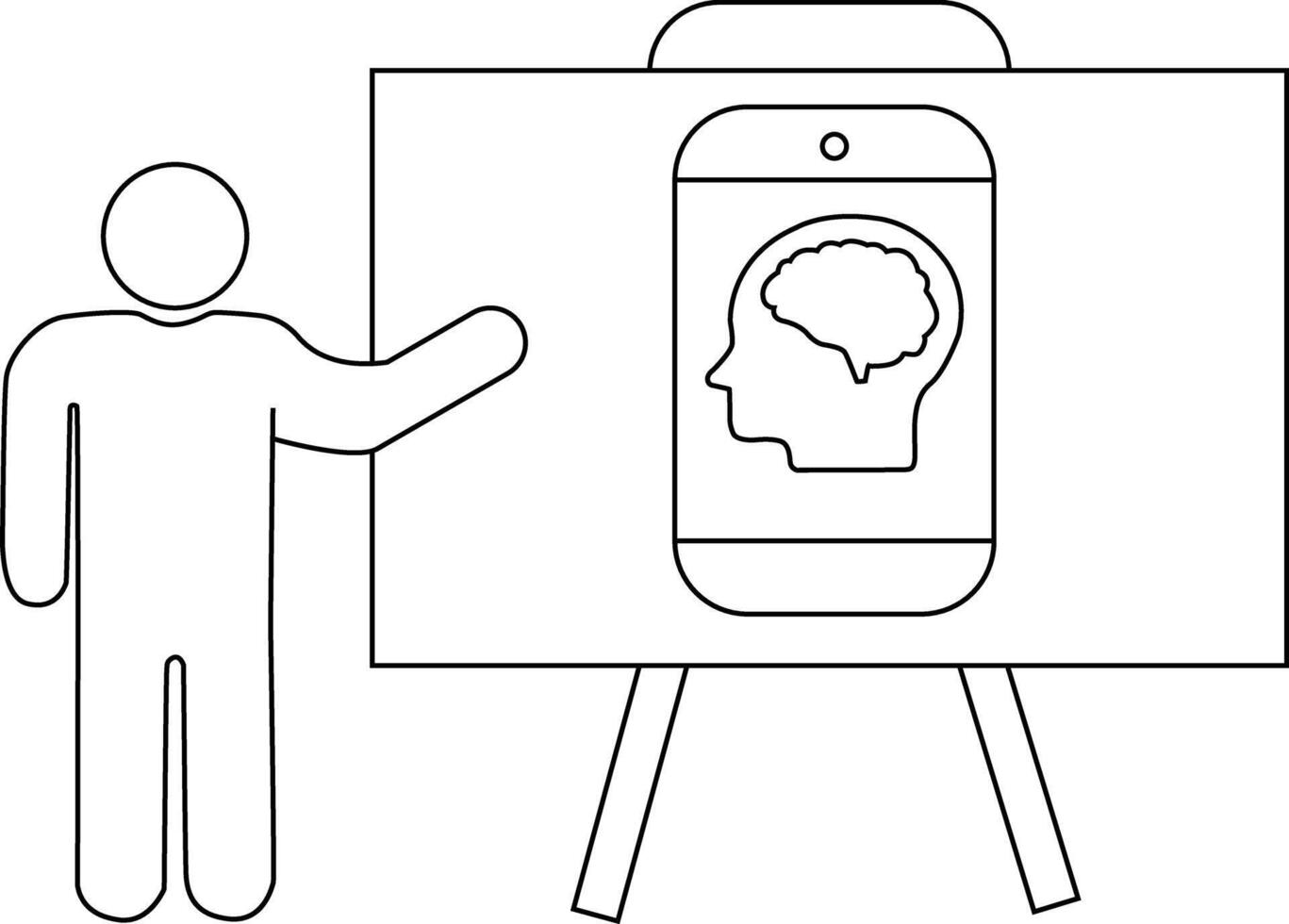 Person giving presentation of cellphone with a brain in head icon vector