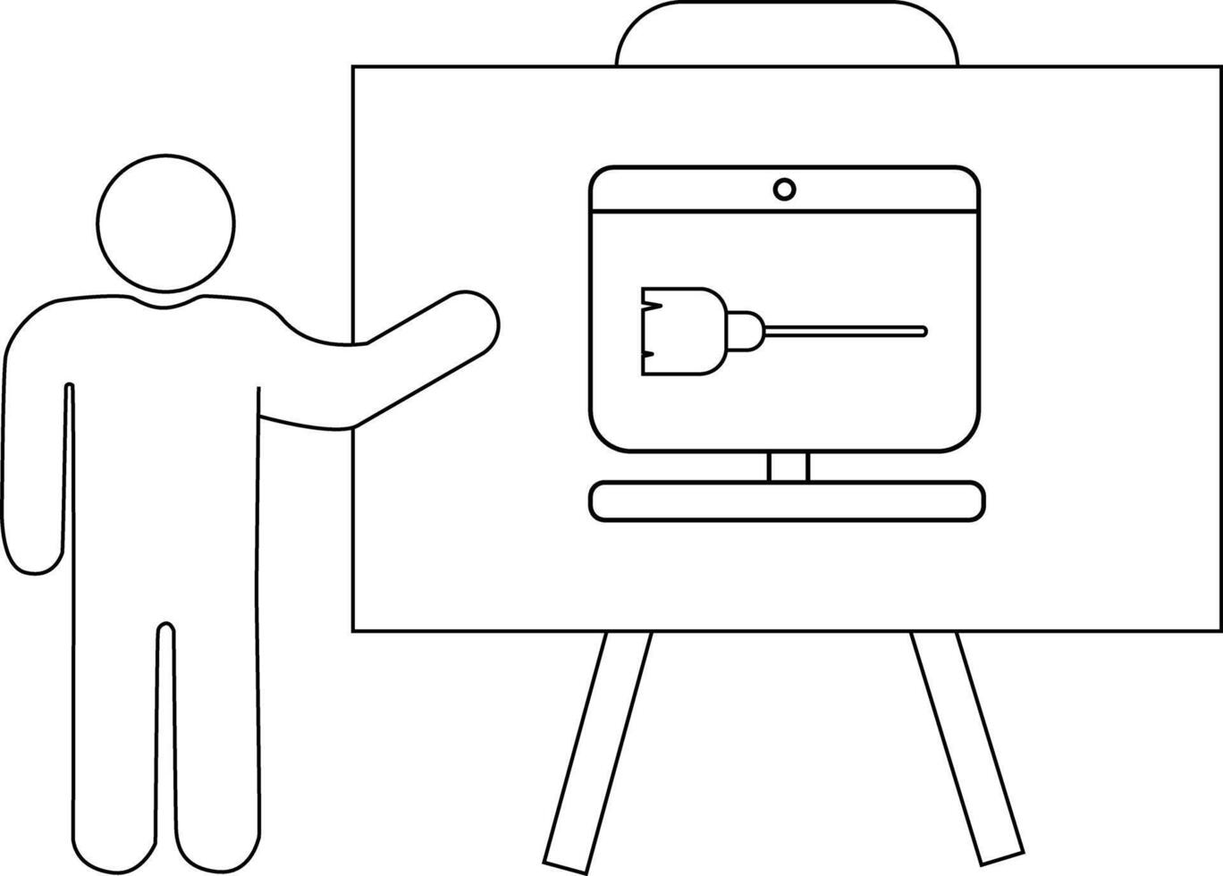 A person pointing to a whiteboard with a computer displaying a connector vector