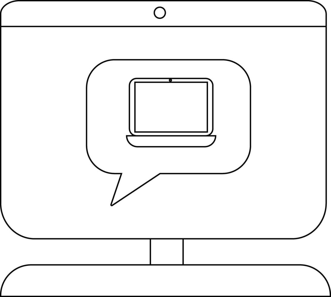 Monitor shows a laptop inside a speech bubble on a stand button at top vector