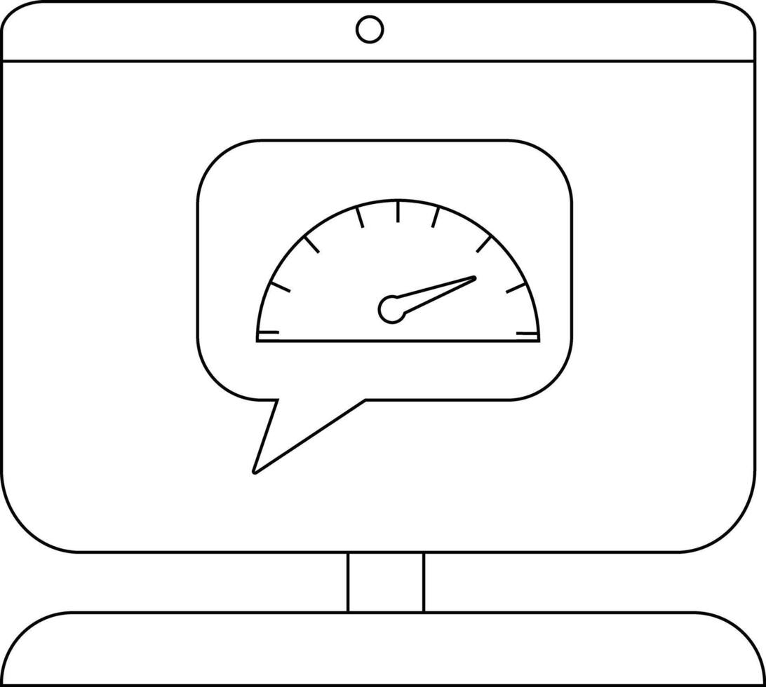Computer monitor displaying a speedometer in a speech bubble vector
