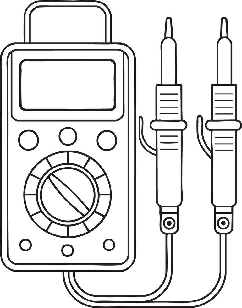 Digital multimeter with probes line art illustration representing measurement and testing equipment vector