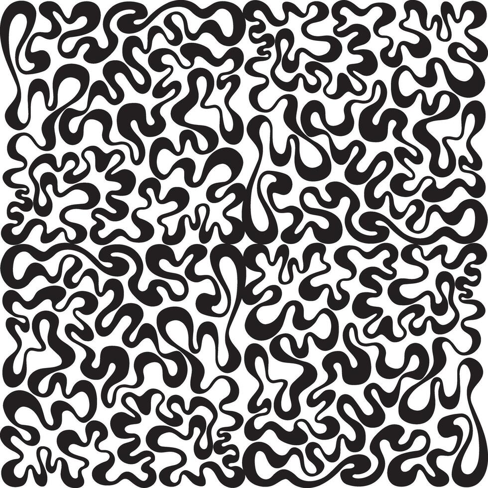 Abstract black and white design featuring an intricate pattern of swirling, organic shapes arranged across the canvas. vector