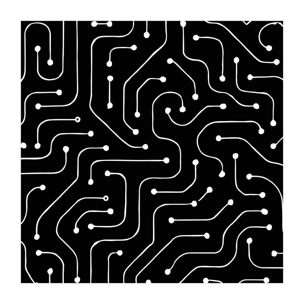 A black and white pattern with a circuit board vector