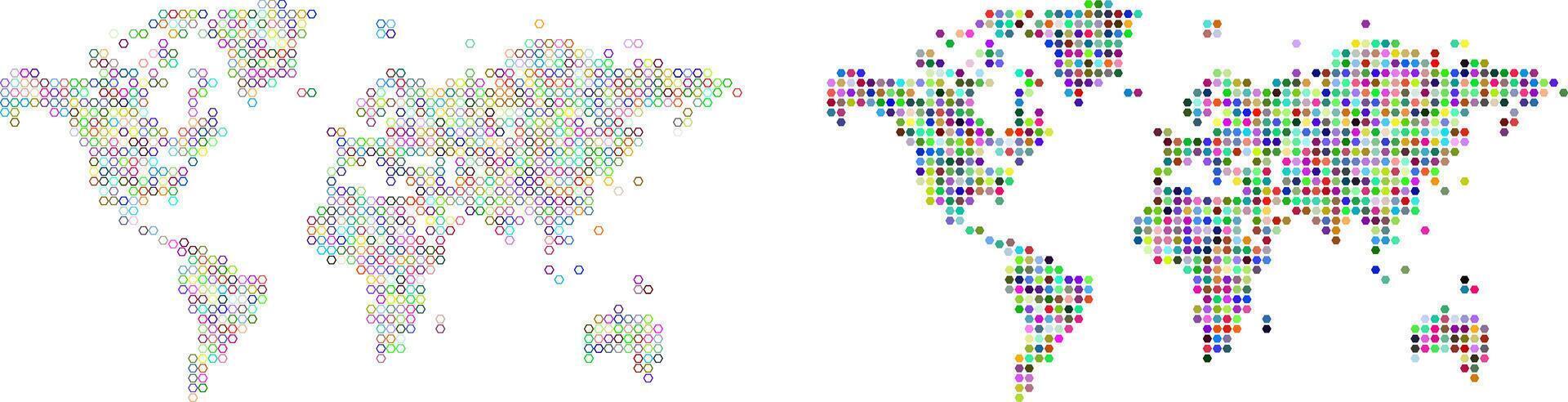 World map in polygon shape multicolour pattern. Polygon dot map showcasing a powerful design element for geographical graphic design elements for technology company background vector