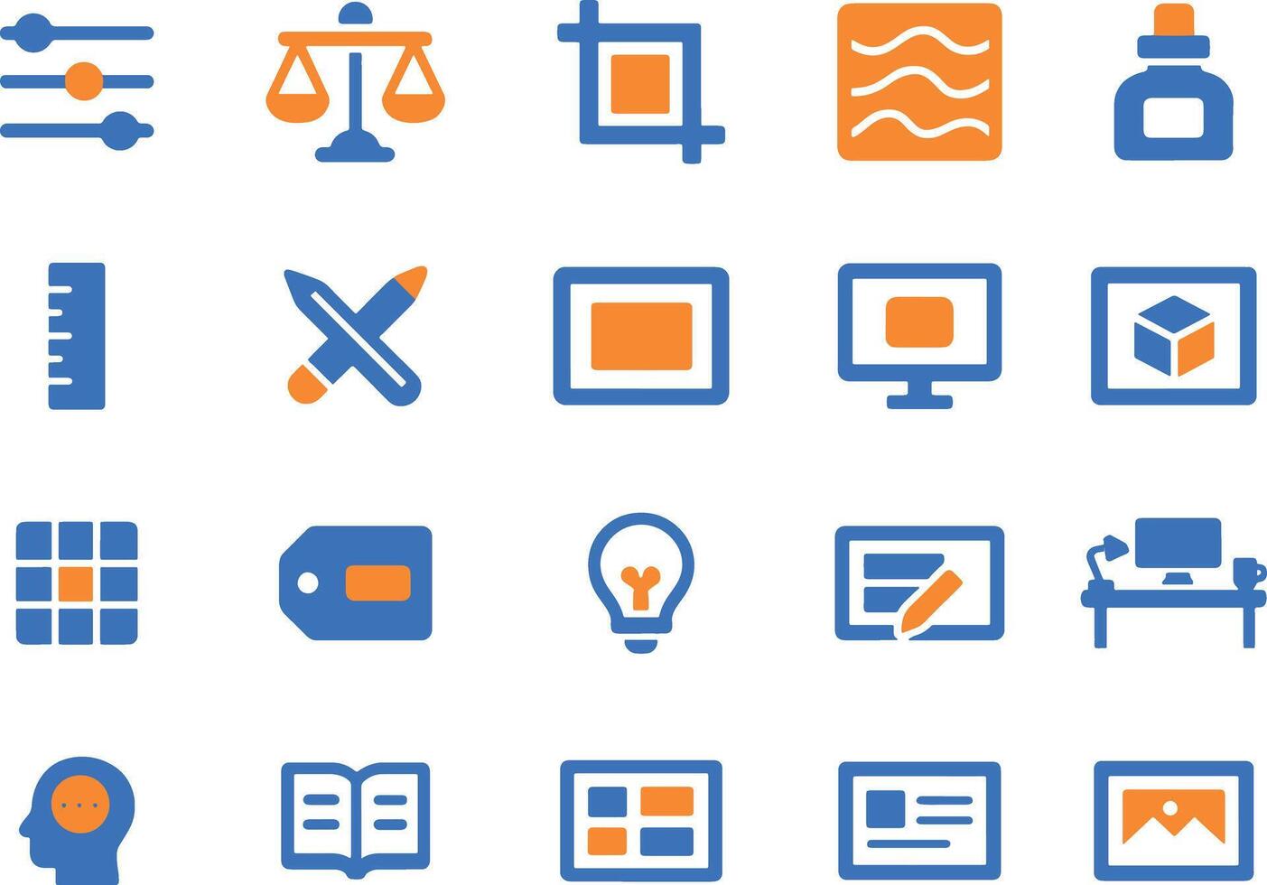Design tools and elements with creative resources flat icon set for business presentation website document and application needs vector