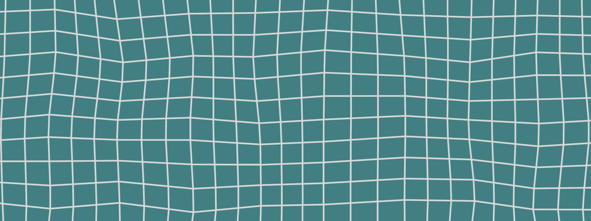 Teal grid pattern backdrop. Notebook paper lines form squares with wavy, hand-drawn checker texture. seamless school sheet. Graph page template for math education materials and abstract design. vector