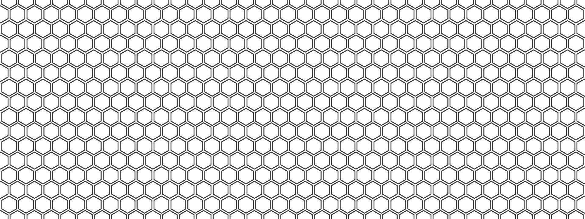 Black hexagon pattern honeycomb background. Geometric grid with honey comb cells, mesh lines, repeat hex shapes. seamless texture with hive structure. vector