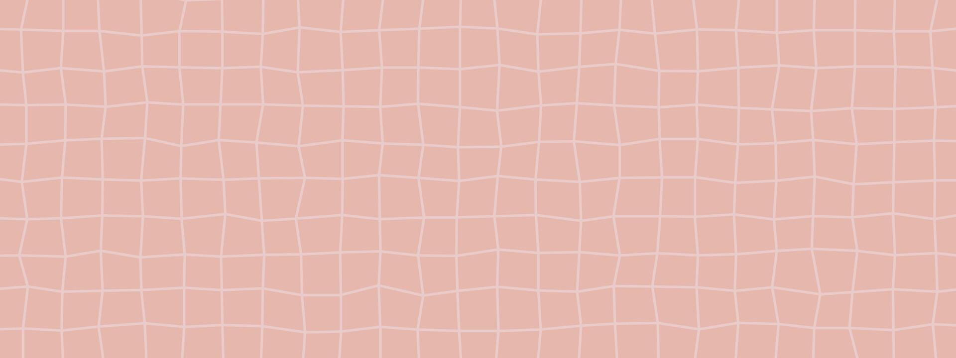 Pink paper pattern background. Notebook grid lines and squares create a checker texture with wavy, hand-drawn blocks. seamless school sheet. Graph page template for cute y2k illustrations vector