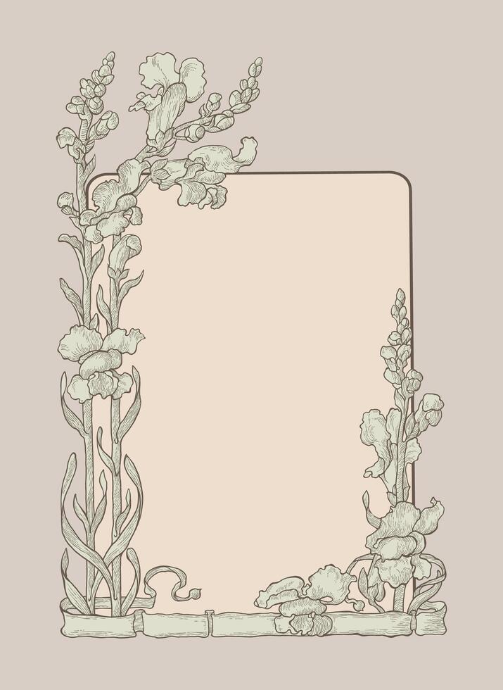 Engraving vintage hand drawn rectangular frame with orchid elements vector