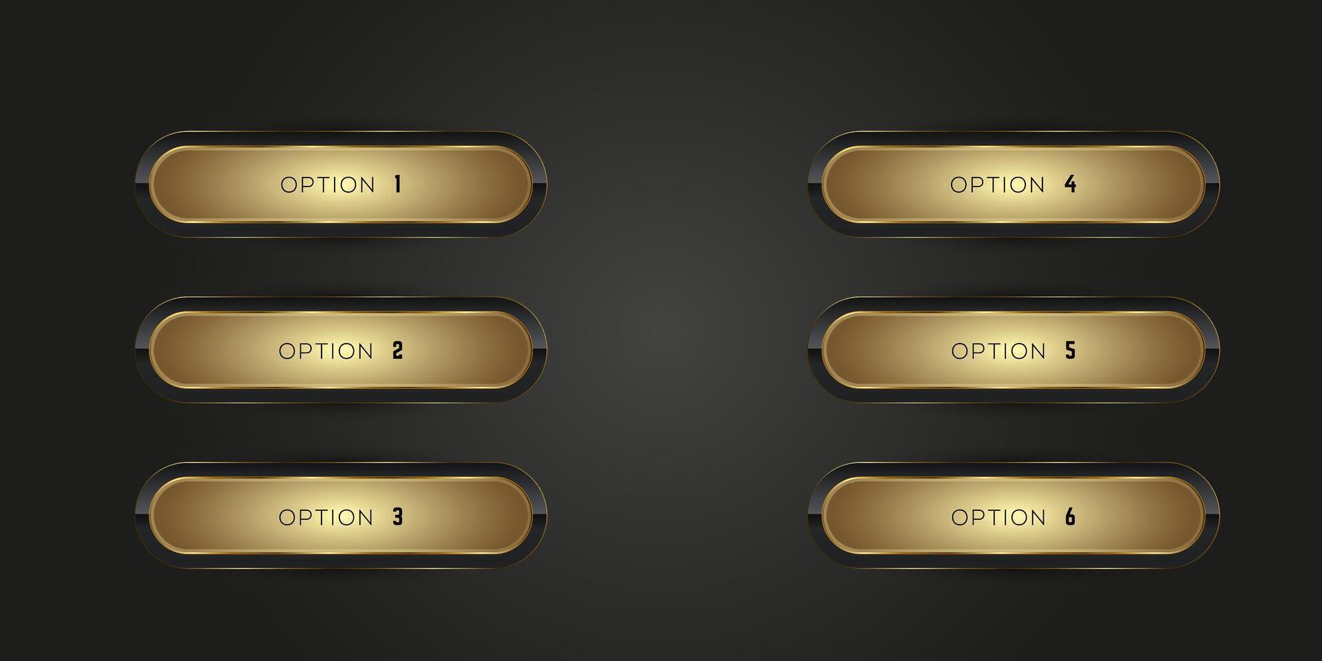 The Collection of premium gold interface button with a soft gradient and black outline on dark gradient background vector