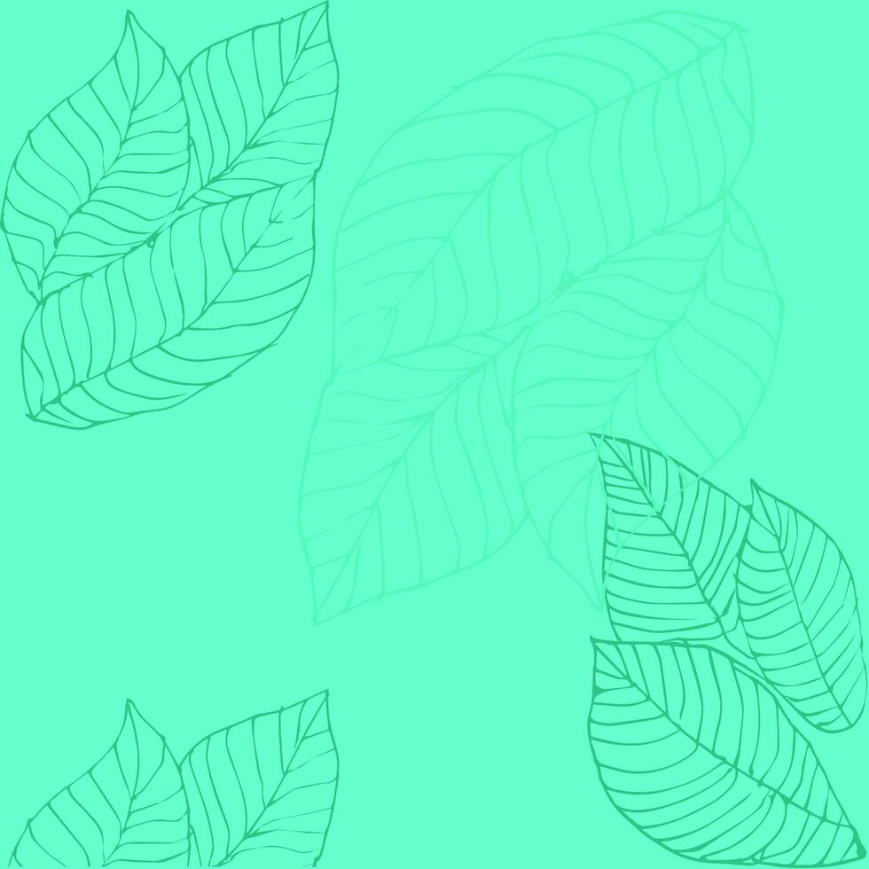 Fresh and bright background with linear pattern of leaves on a green background. Botanical print creates the effect of living nature. For eco-branding, packaging design, creating backgrounds vector