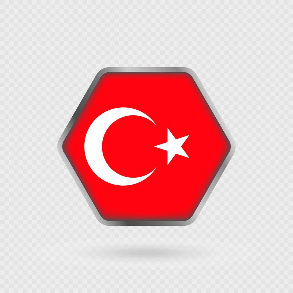 Turkey flag in a hexagon frame. vector