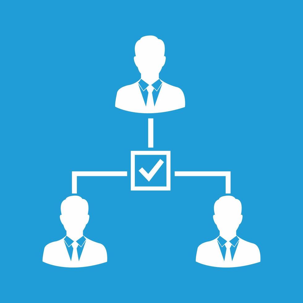 Business organizational chart with a manager and subordinates, showing hierarchy and approval vector