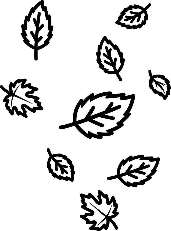 Collection of falling leaves in a simple line drawing style, creating a sense of autumn vector