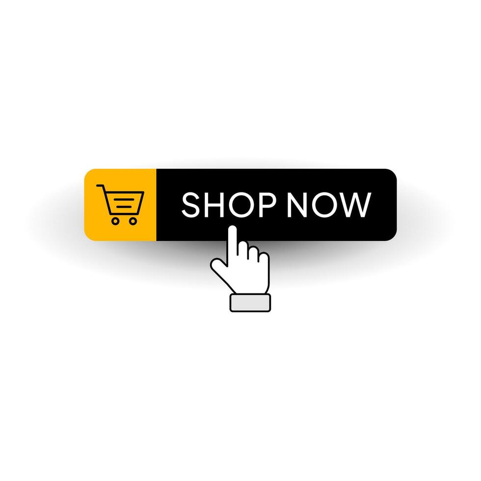 Shop now button icon ui design element. Online Shopping Call to Action Button with Hand Cursor vector