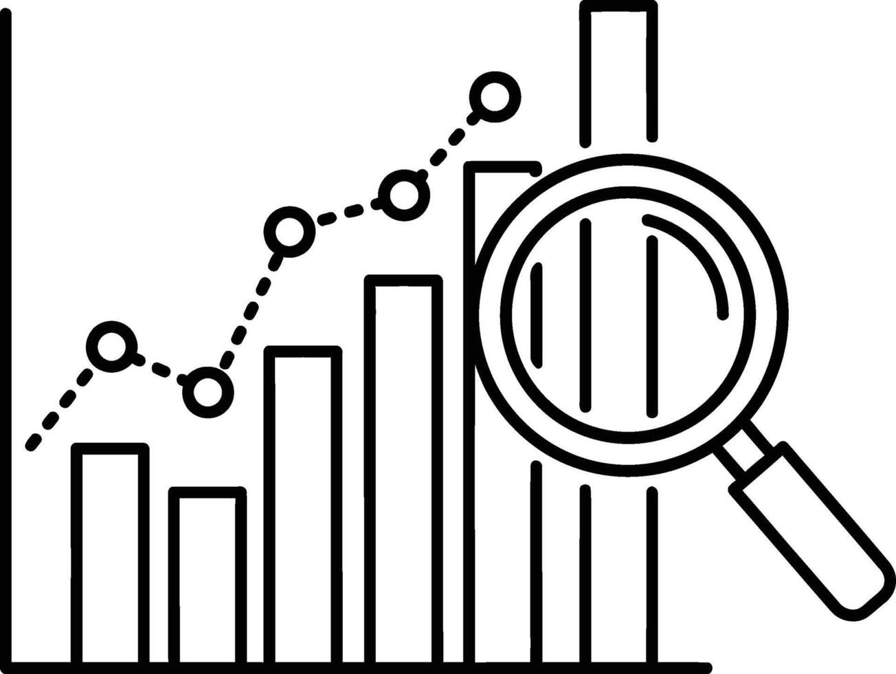Illustration of bar chart and line graph with magnifying glass vector