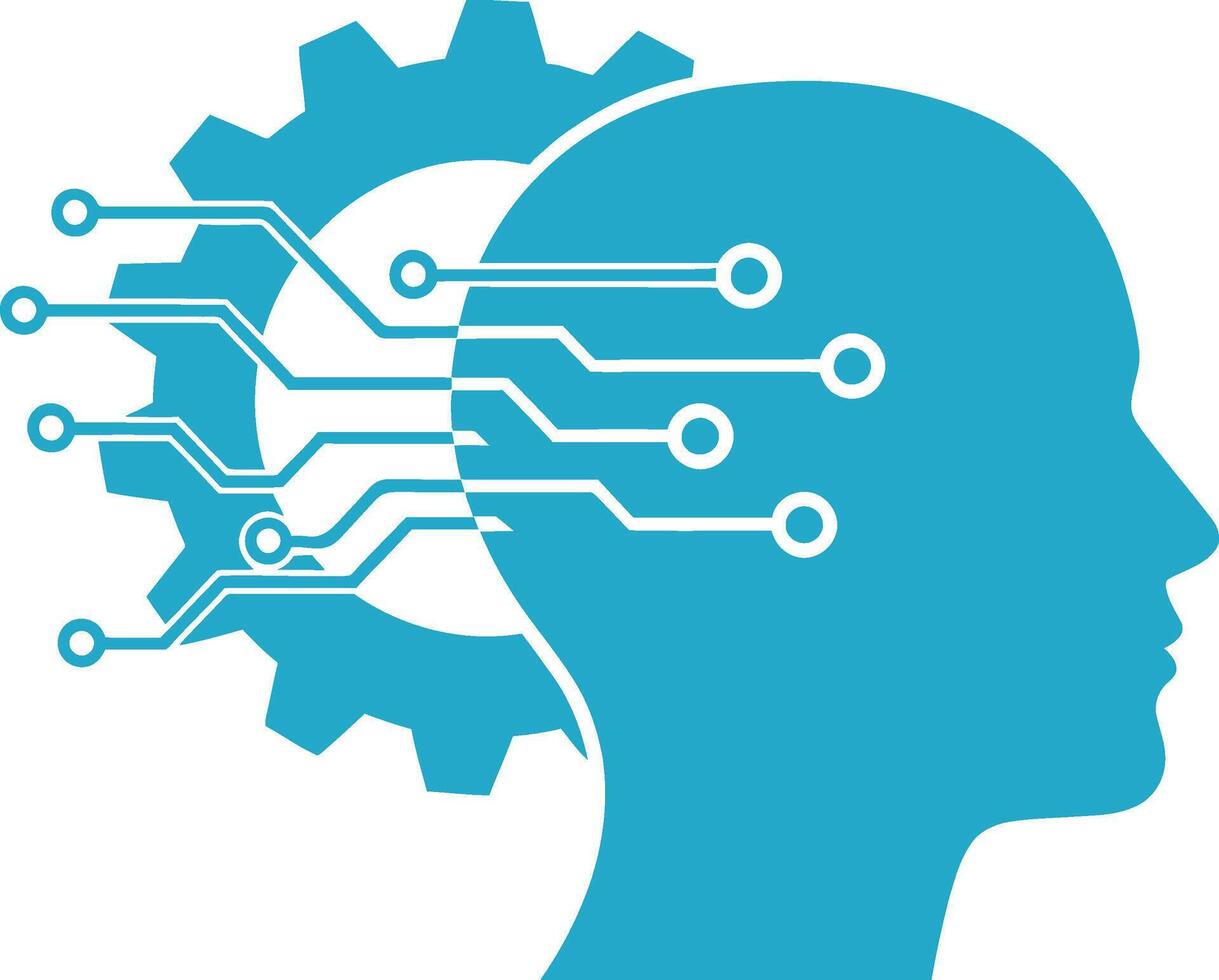 Illustration of artificial intelligence concept with human head and circuit vector