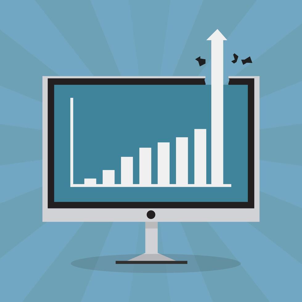 Sharp upward growth chart. Illustrated to the point of breaking the computer screen vector