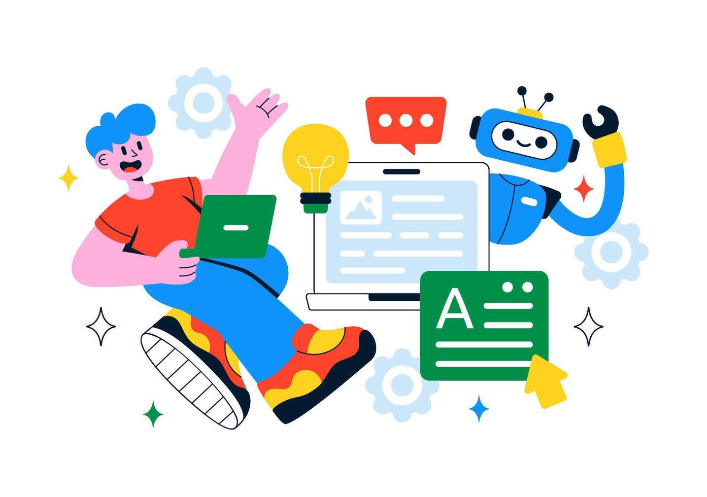 Creative Text Automation Illustrating Innovative Assistance For Digital Content In Flat Design vector