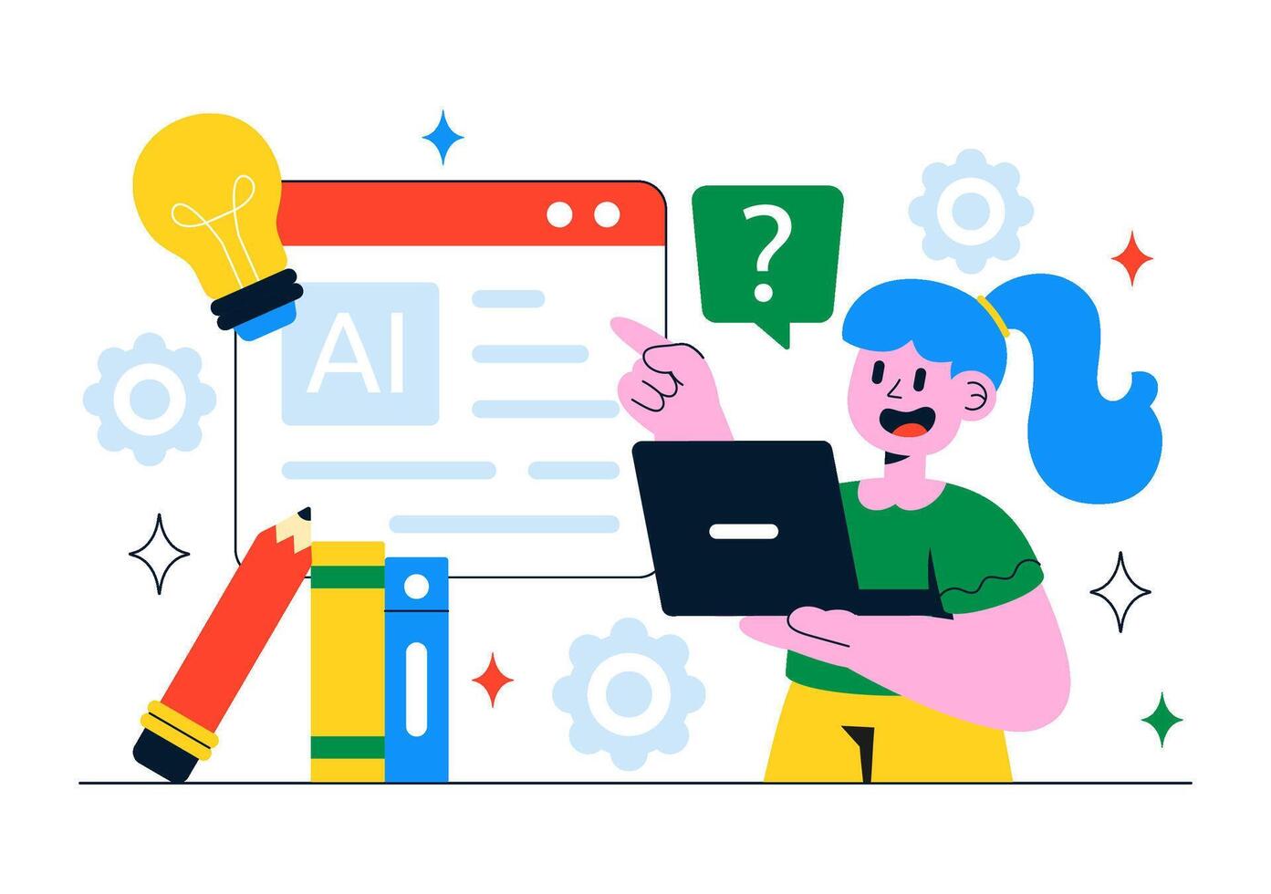 Smart AI Text Creator Highlighting Automated Drafting Abilities In Bright Flat Artwork vector