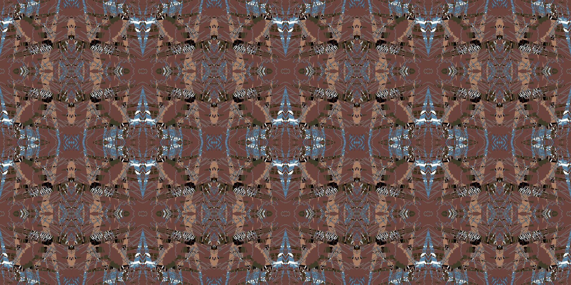 Abstract Repeating Kaleidoscope Pattern. unique pattern. Symmetrical Brown and Blue Textured Background. Distressed Geometric Textile Design. Decorative Abstract Interior Design Element vector
