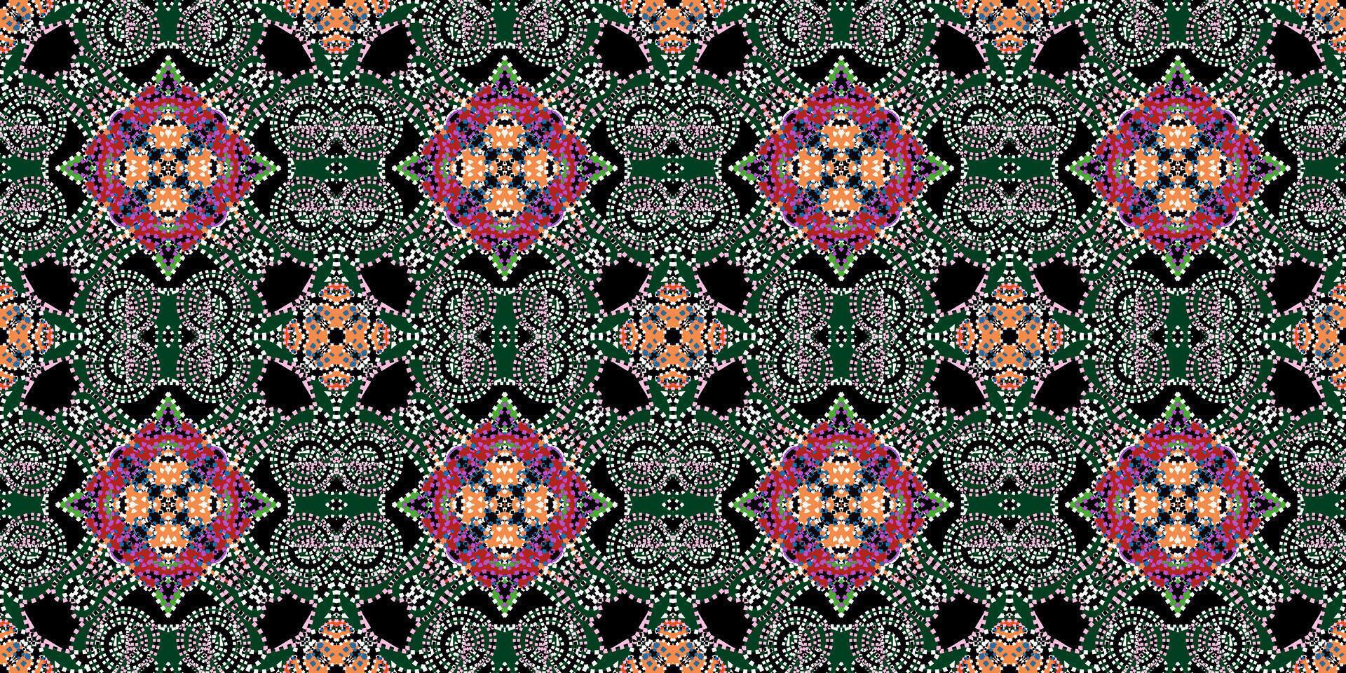 Abstract Mosaic Tiling Texture. paisley seamless. Luxurious Black and Teal Ornate Geometric Print. Deep Teal Abstract Seamless Stipple Pattern. Symmetrical Dot Pattern Full Frame vector