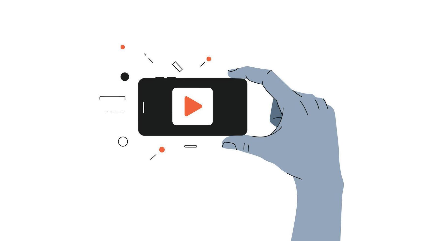 Hand holding a smartphone displaying a play button icon vector