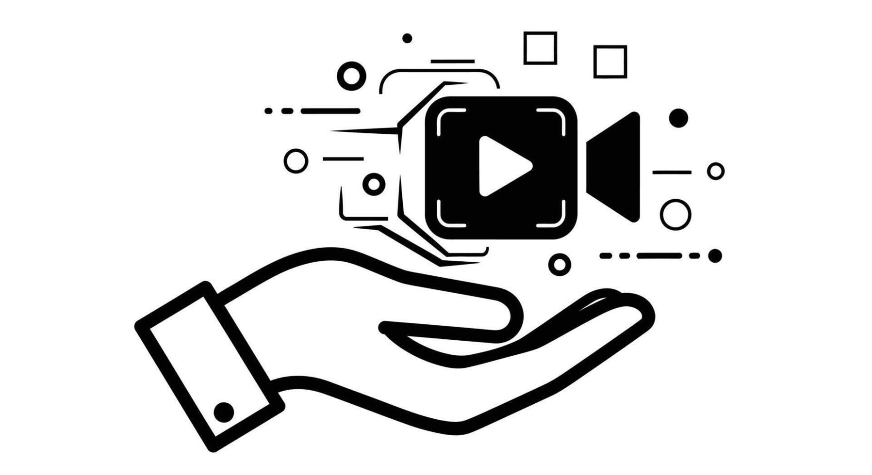 Hand holding a camera icon with play button, symbolizing creation and digital content production vector
