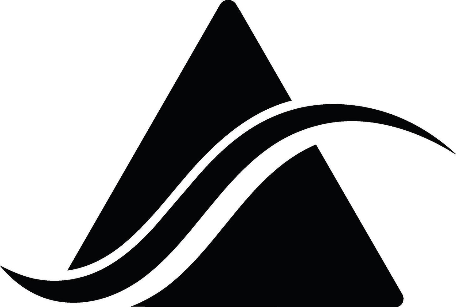 Abstract black triangle with dynamic wavy line graphic design element. vector