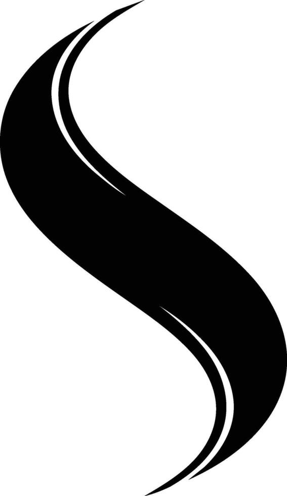 Elegant black flowing S shape graphic element on a clean white background representing motion and style. vector