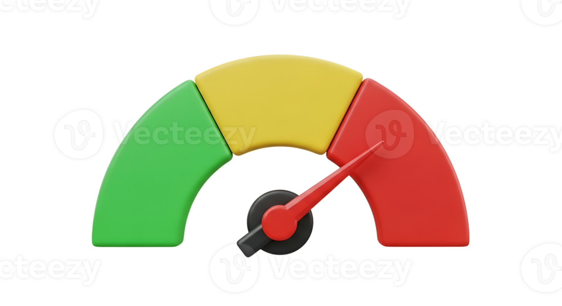 A 3d rendering of a gauge with green, yellow, and red sections, isolated on transparent background png