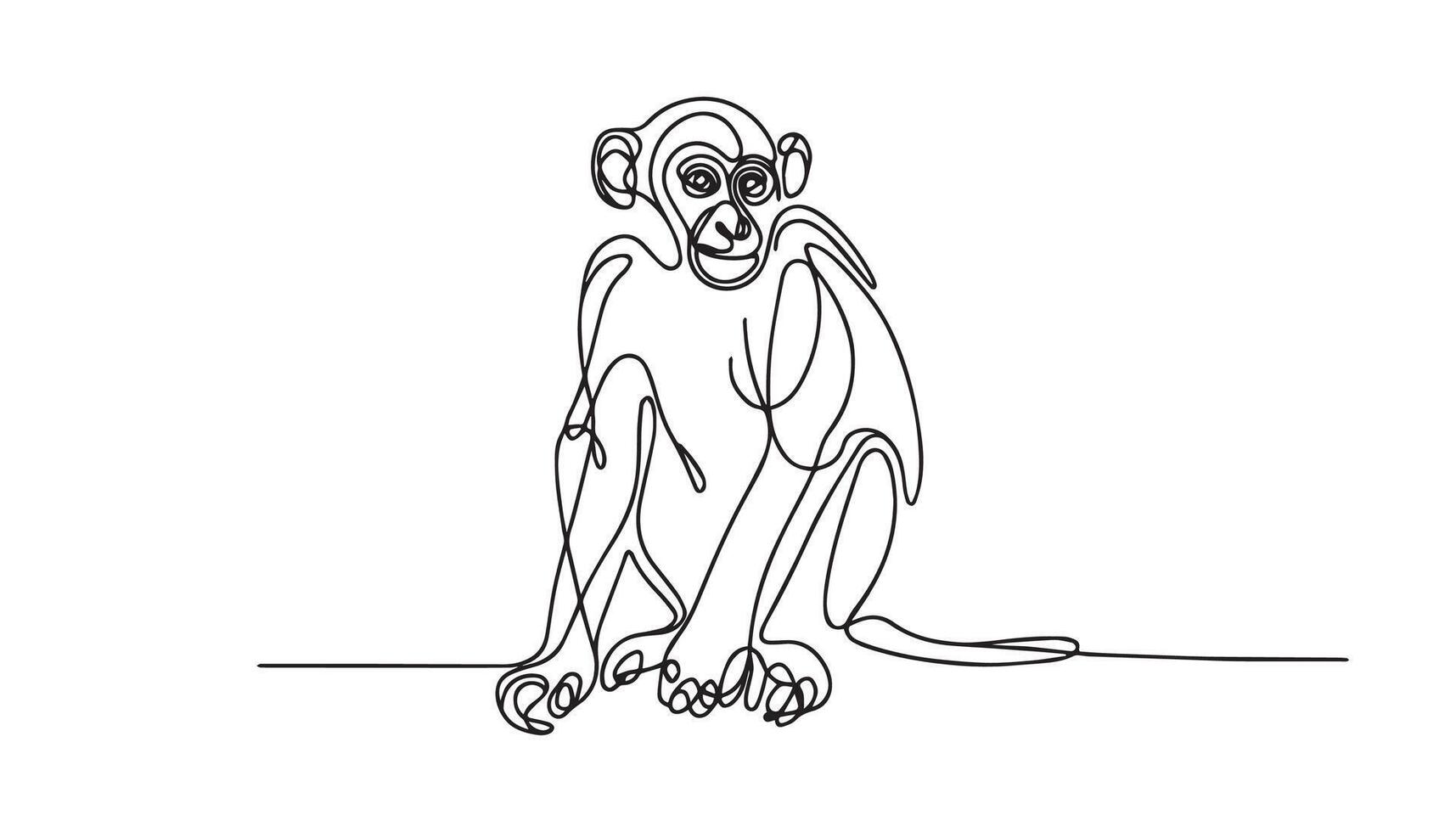 continuous line drawing of a monkey in white background vector