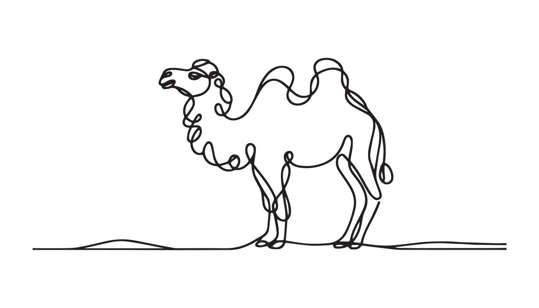 a continuous line drawing of a camel in the desert in white background vector