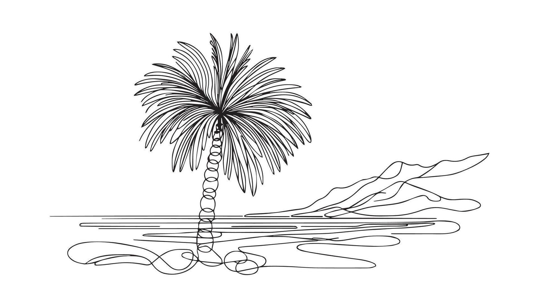 continuous line drawing of palm tree on the beach vector