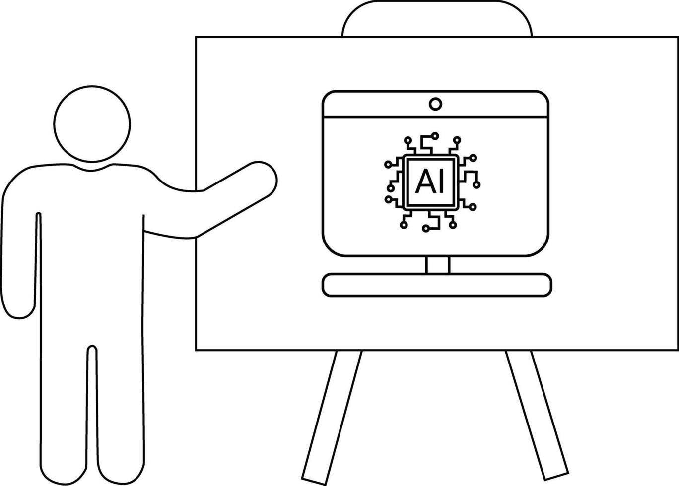 un palo figura regalos un pizarron mostrando un computadora pantalla con un ai gráfico vector